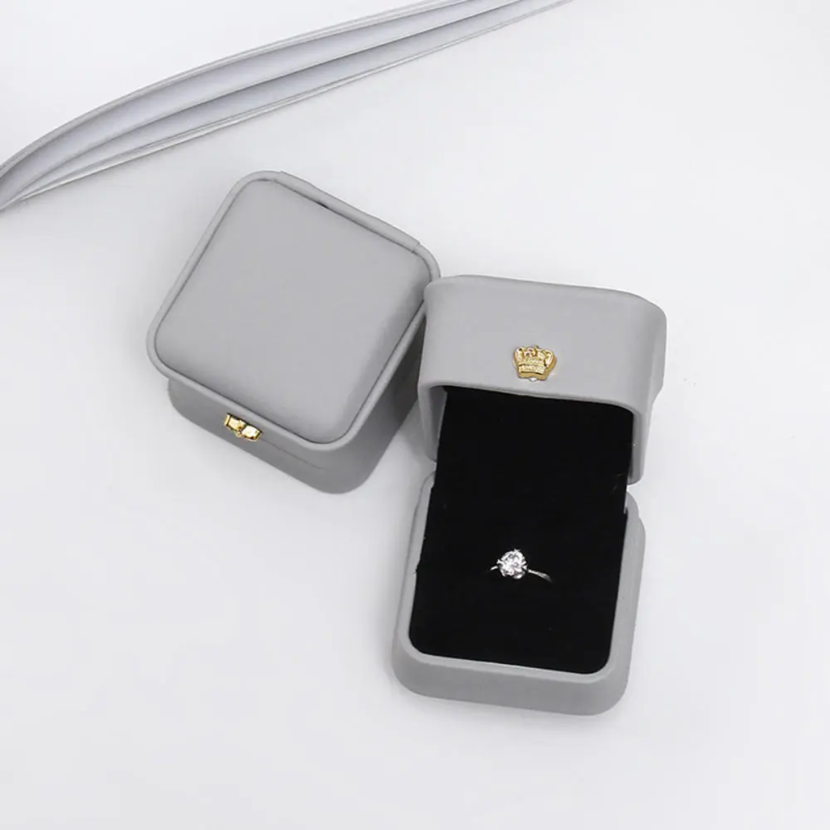Caja Joyeria Cuadrado Piel Sintetica Gris