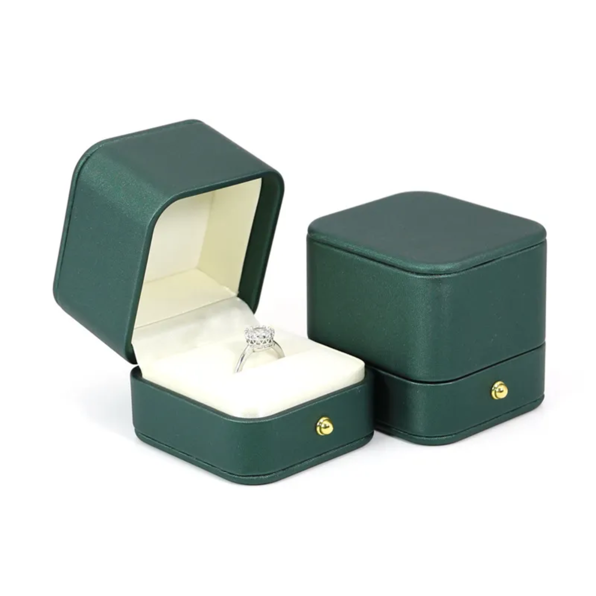 Caja Premium Joyeria Piel Sintetica Anillo 6 x 6 cm Esmeralda